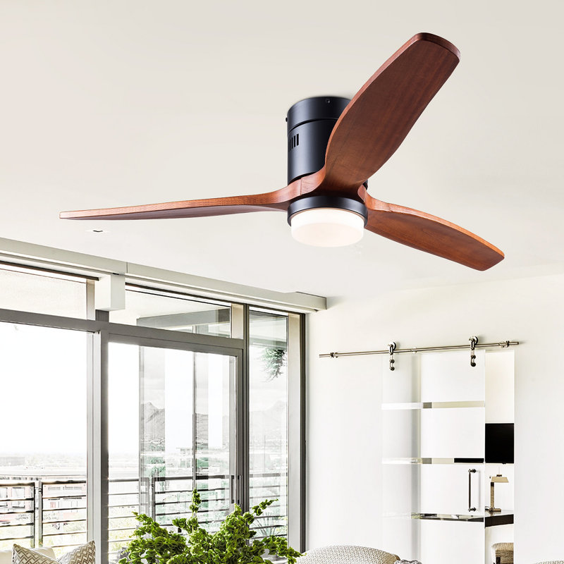 Ventilateurs de plafond en bois à intensité variable de 52 pouces avec lumières et télécommande - Ventilateur de plafond à profil bas 3 pales pour patio Ventilateur de chambre à coucher avec éclairage pour porche de salon