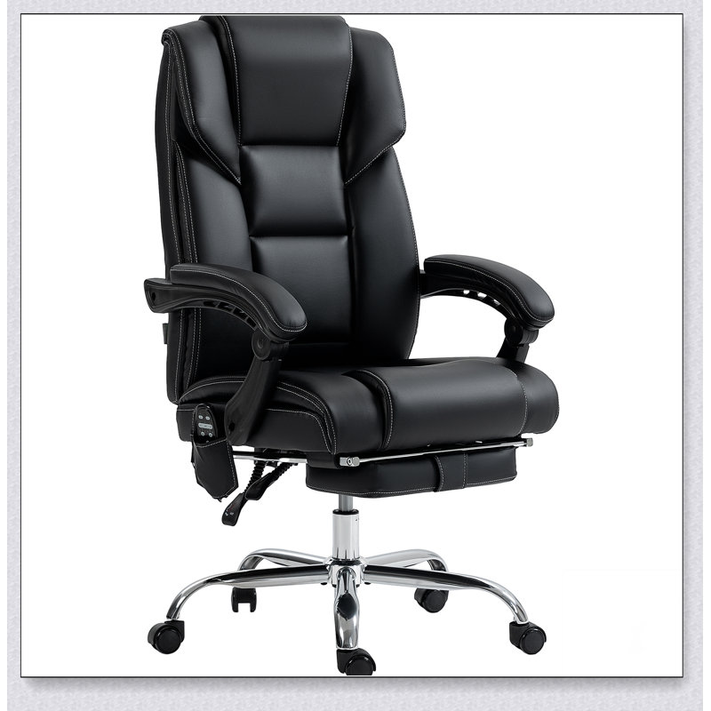 Fauteuil de massage avec 6 points de vibration, fauteuil d'ordinateur inclinable en cuir de polyuréthane chauffant lombaire avec hauteur réglable, repose-pieds et fonction d'inclinaison