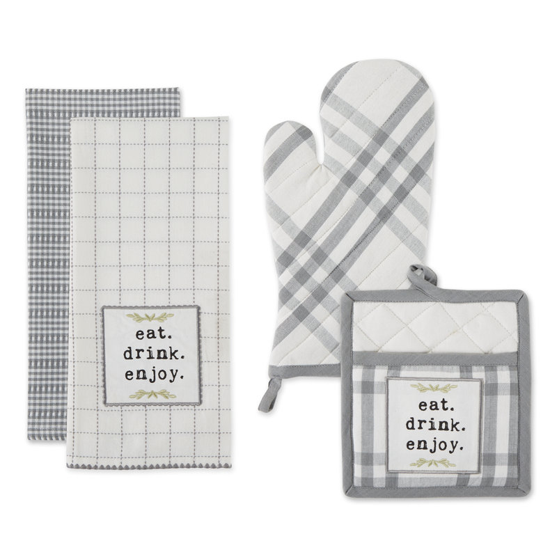 Barn Red and White Cotton Kitchen Set, 4-Piece