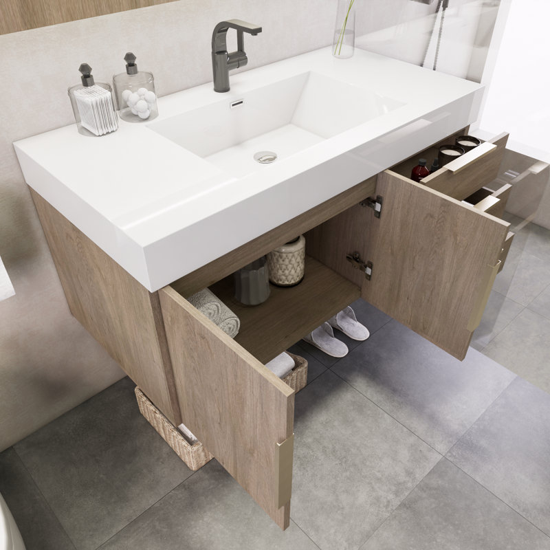 Marck 41.9'' Single Bathroom Vanity with Acrylic Top, Light Oak