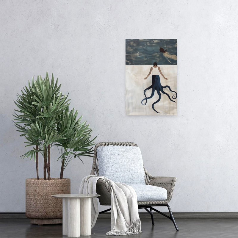 Octopus Woman Dreaming Contemporary Abstract Octopus Coastal Wall Art Print by SHANDU - Print, 60.96cm H x 40.64cm W