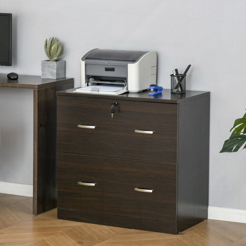Classeur verrouillable à 2 tiroirs avec barre de suspension pour rangement de bureau personnel