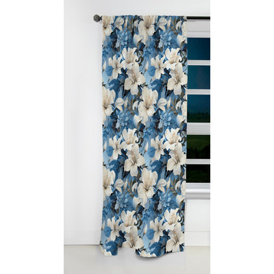 Motif tropical azure azur - Rideau floral - Rideau floral occultant en velours - 1 panneau