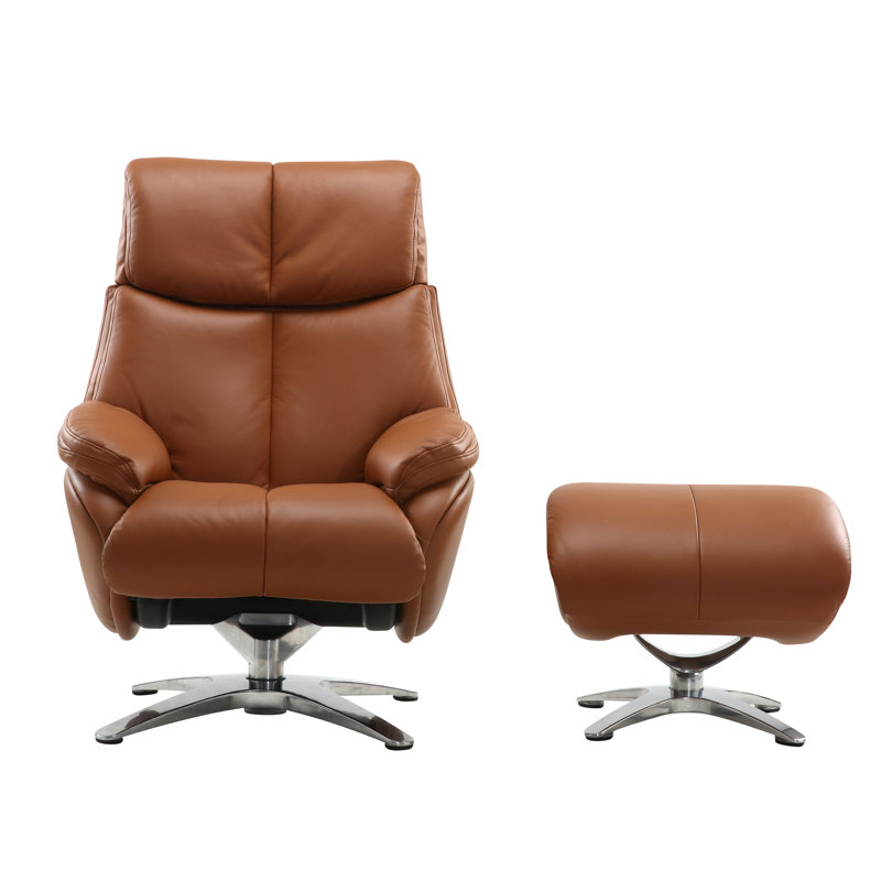 Dawid Upholstered Swivel Recliner, Tobacco Leather Match