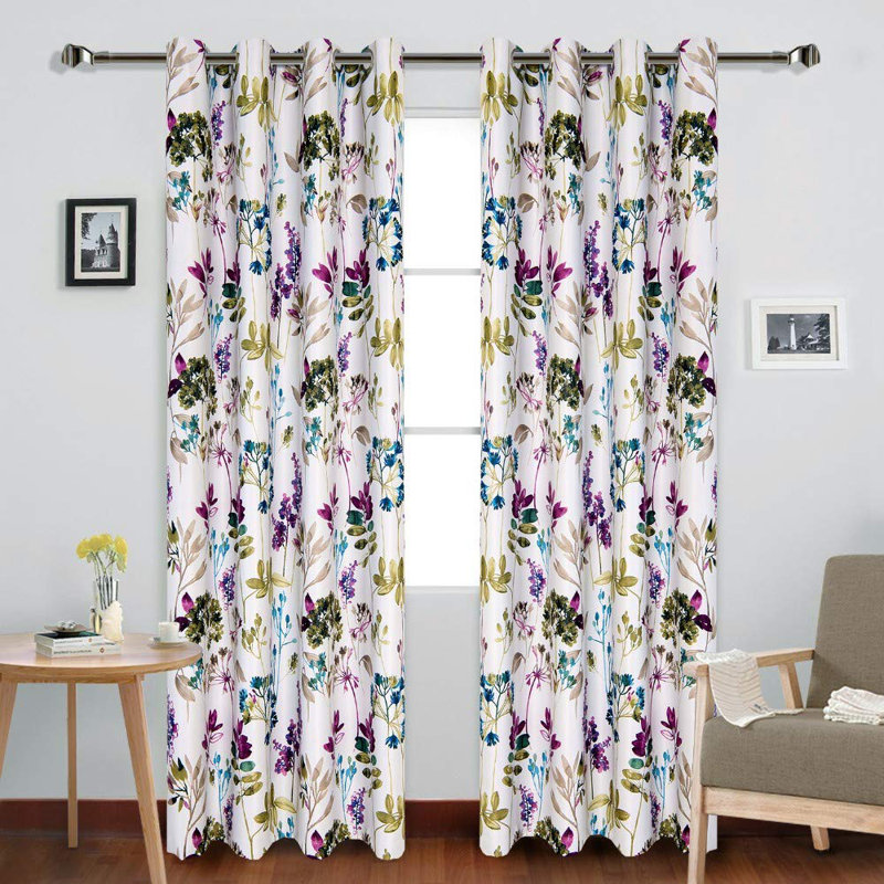 1 paire de rideaux à fleurs bleues mauves pour le salon, rideaux occultant pour la chambre à coucher (2 x 54 x 84 pouces)