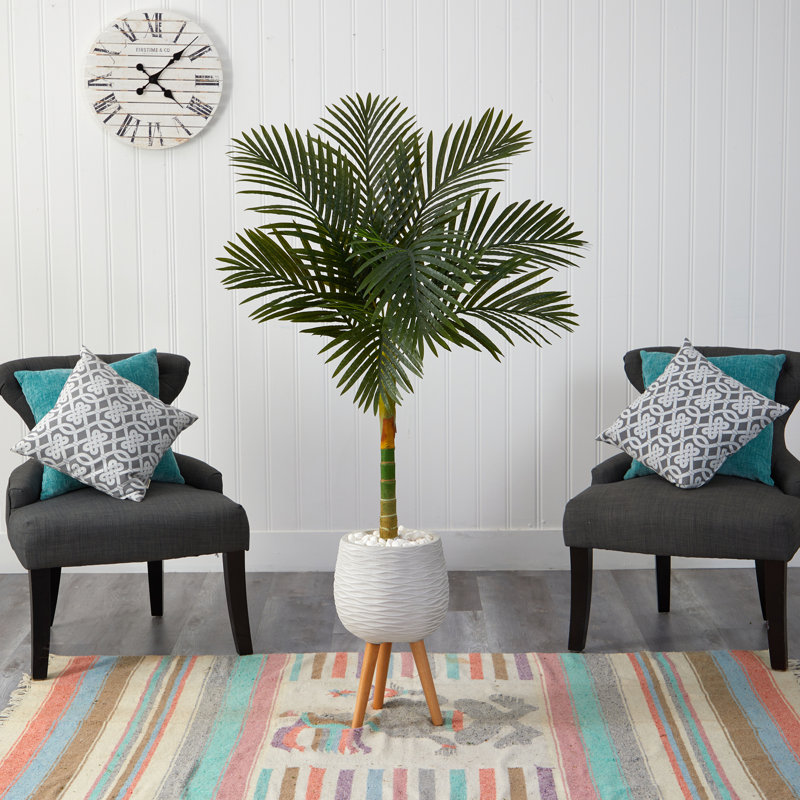 Faux Palm Tree in Clay Planter, 60" H x 14" W x 14" D