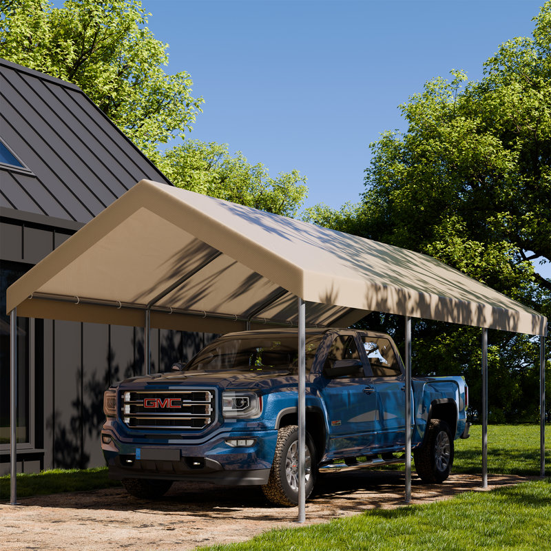 10 Ft. W X 20 Ft. D Heavy Duty  Canopy Portable Garage, Khaki