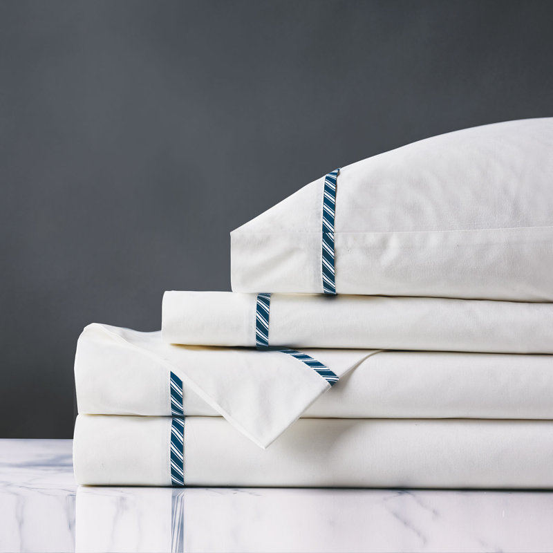 Sheet Set, Cal.King Sheet Set + 2 Pillowcases, White/Blue