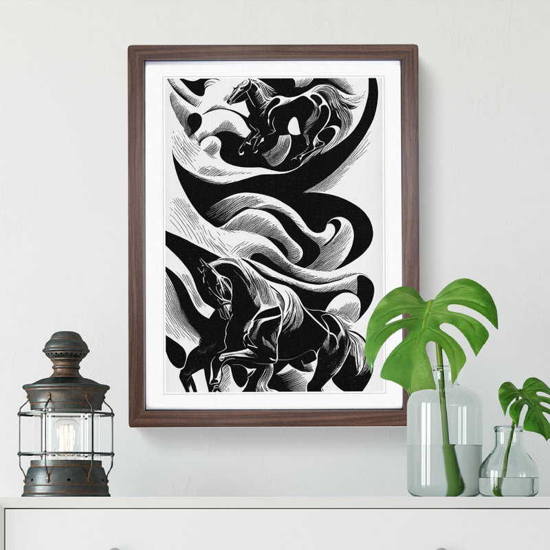 Monochrome Horse No.2 - Framed Print, 64cm H x 46cm W x 2cm D, Walnut