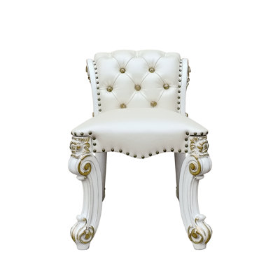Tabouret de coiffeuse Vendome en cuir synthétique beige et perle antique