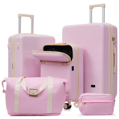 Luggage Sets 5 Piece with Half-opening, Hardside Carry On Suitcase Set with Double Spinner Wheel, Lightweight Travel Luggage with USB Port,TSA Locks