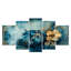 «Blue Art Nouveau Hippo Accents With Yellow II - Hippopotamus», ensemble d'art sur toile