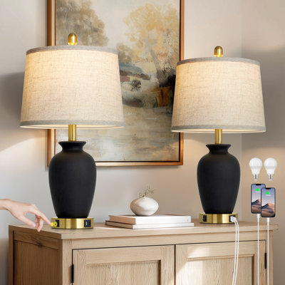 22” Modern White Ceramic Table Lamp, Bulb Included