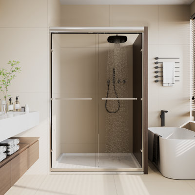 44" - 48" W x 70" H Double Sliding Shower Door with 1/4" (6mm) Clear Tempered Glass Explosion-Proof，Nano-Coating and Aluminum Frame shower doors for walk in bathroom,Chrome