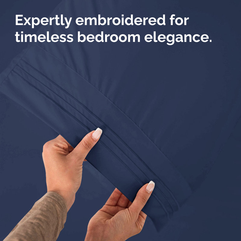 Microfiber Pillowcase Set of 2, Soft Double Brushed Pillow Covers, Breathable & Easy Care, King, Navy Blue