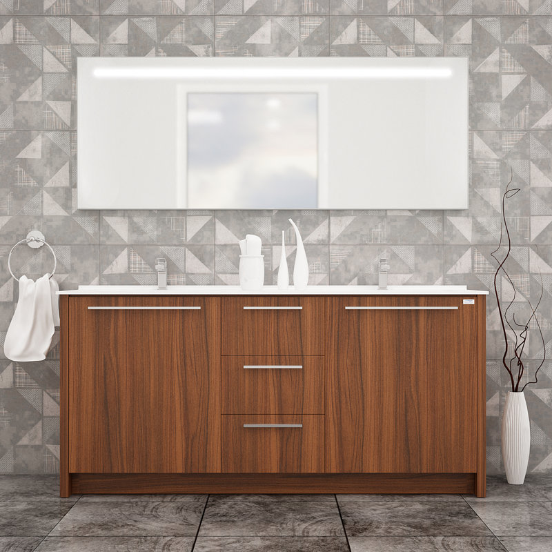 Ensemble de meuble-lavabo double 72 "avec miroir Tornillo, Noyer mat