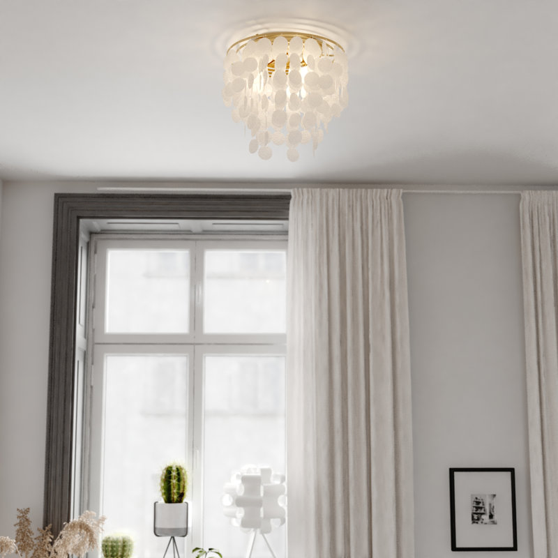 Icarus Unique/Statement Tiered Flush Mount, Natural Brass, 3 Lights, 13.5" H x 16" W x 16" D