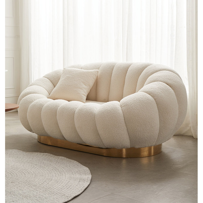 Lukenzo Upholstered Sofa, Cream White Sherpa, 27.5" H x 59.1" W x 39.4" D, 1