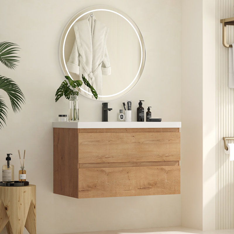 Ensemble de meuble-lavabo flottant mural 35,4 po avec lavabo et deux tiroirs (robinet non inclus), entièrement assemblé