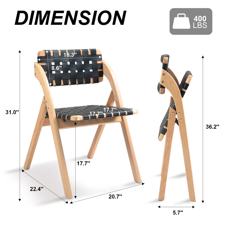 Wooden Folding Chair Set Of 2 Off-White, Noir