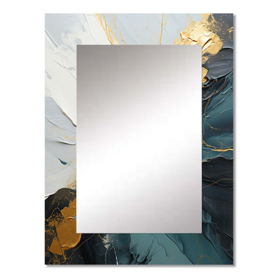 Gold and green abstract marble waterfall V - Abstract Painting Large Wall Mirror, Modern Unique Mirror, Printed Metal Art