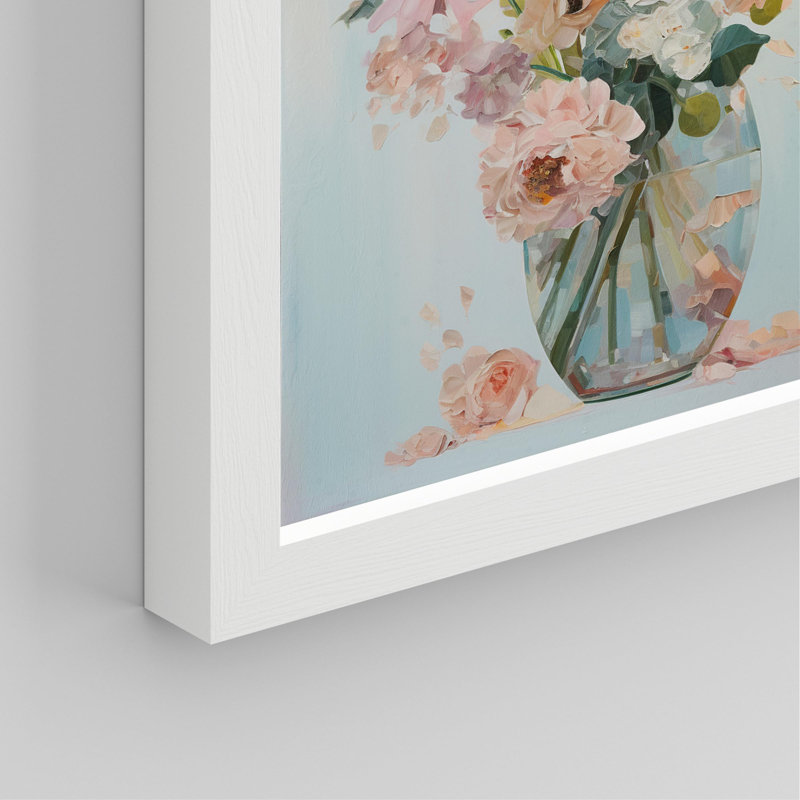 Elegant Floral Still Life Paintings - Soft Pastel Blooms In Vases, reproduction d'art encadrée sur papier, 4 pièces, Blanc