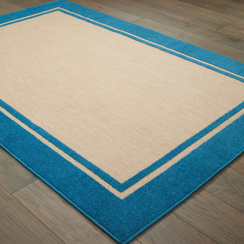Tapis sable / bleu d'intérieur / extérieur Laub, Rectangle 1 pi 10 po x 3 pi 3 po