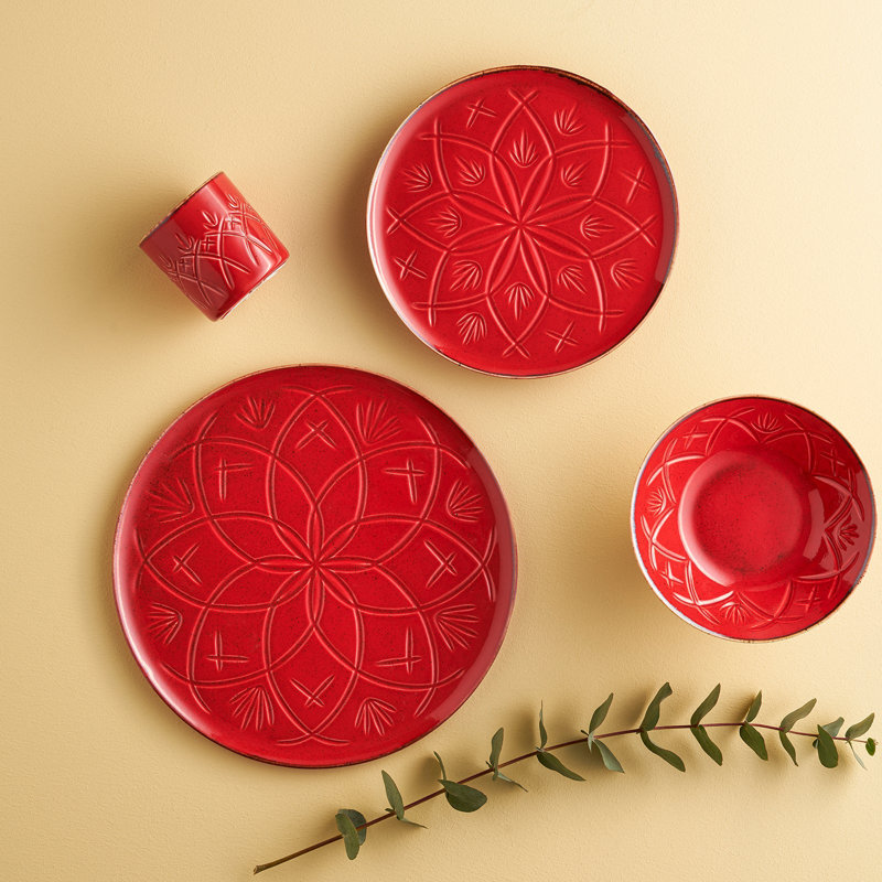 Christina Set Of 6 Flat Plates, Red, 32 Cm, Red