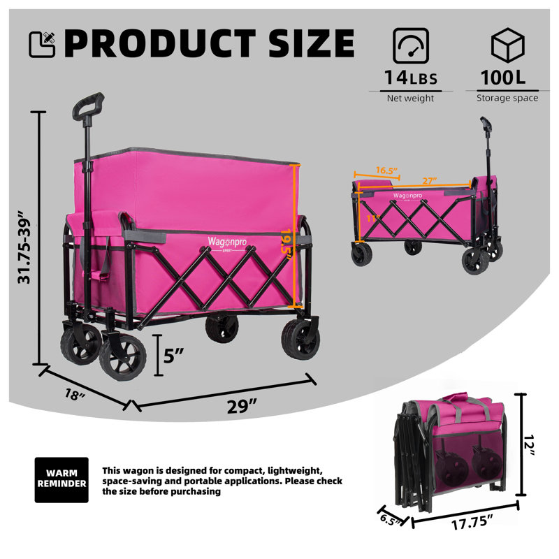 Chariot utilitaire extensible à double couche avec roues tout-terrain Wagonpro Xpert - Chariot de jardin pliable robuste pour le camping, le magasinage et la plage