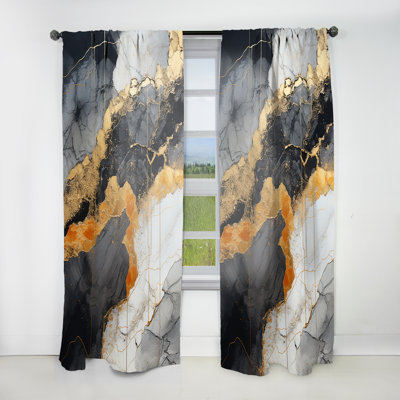 Pollegrini Minimalism Chrome Gold And Orange Potteries - Modern Velvet Curtain - Room Darkening - 1 Panel