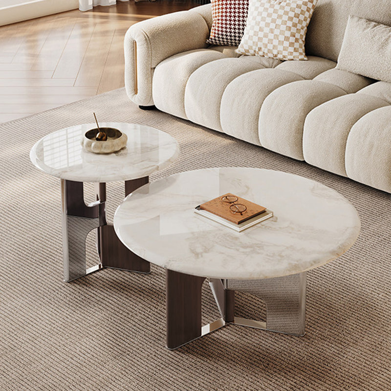 Table basse Luxury, Blanc / Gris, H 15,7 po x l 35,4 po x P 35,4 po