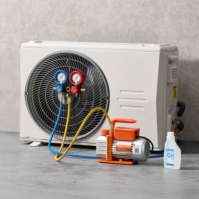 Ensemble de pompe à vide AC et jauge, 3,5 pi³ / min 1/4 HP, pompe à vide CVC à palettes rotatives à une étape, ensemble de jauge de collecteur de climatiseur, pour R134a R22 R410a R1234YF R32, avec sac de transport, pour climatisation automatique