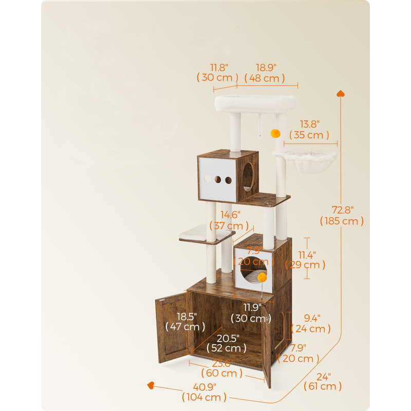 185cm H Cat Tree, Rustic Brown