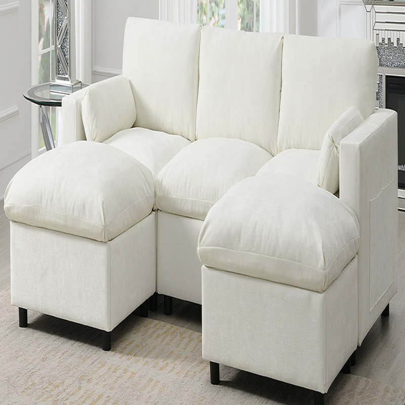 [Vidéo] Canapé modulaire en U de 86,5 po avec poches de rangement, 2 repose-pieds amovibles, coussins pour accoudoirs, combinaison libre, canapé moderne à 5 places pour salon et appartement, chenille, 3 couleurs