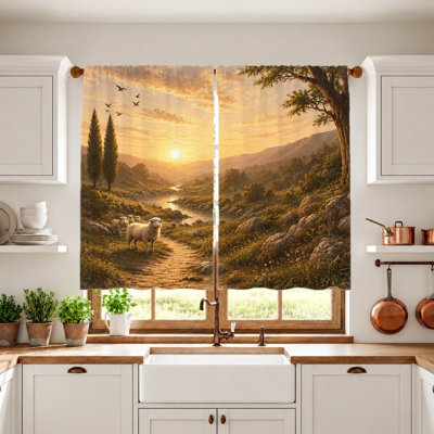 2Pcs rideaux berger de Jésus, tissu filtrant la lumière, imprimé pastel rétro et serein, protection de la vie privée pare-soleil, conception à passe-tringle, convient au salon, à la chambre à coucher, au balcon, à la cuisine