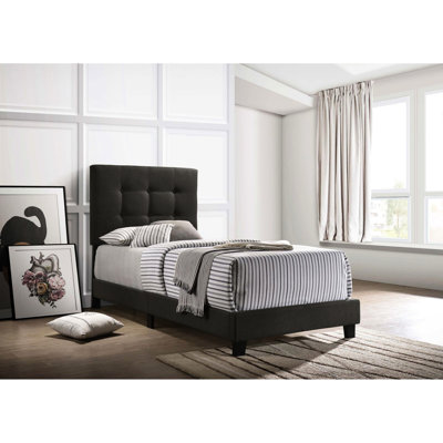 Twin Charcoal Panel Bed With Headboard, Enhancing Bedroom Luxury Comfortable For Your