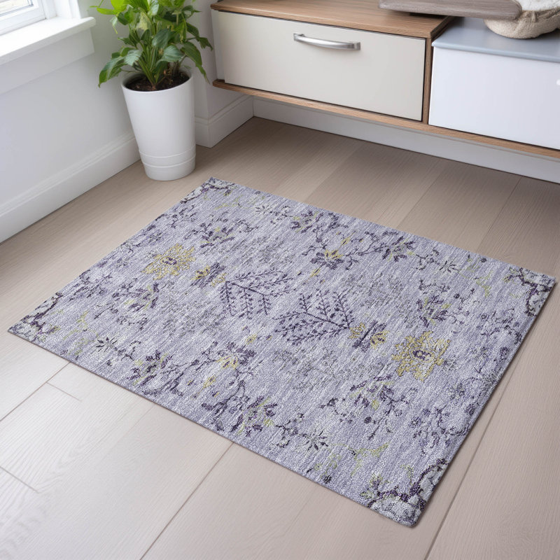 Premium Machine Washable Gurubaksh AMF1156 Floral Rug, Rectangle 1'8" x 2'6"