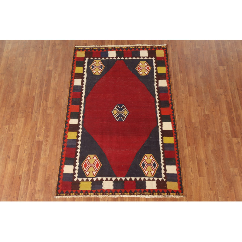Tapis géométrique Kilim rouge 4 x 7