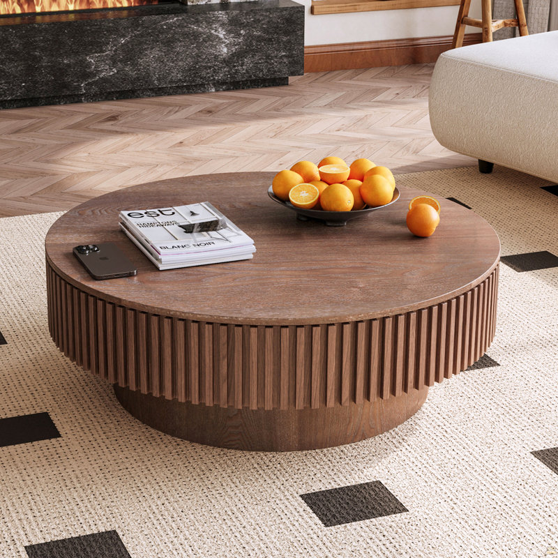 Table basse 39,37 "ronde avec rangement, Noyer