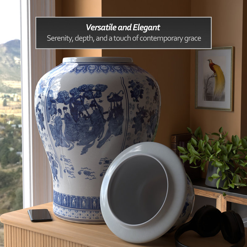 Timeless Chinese Temple Jar, Blue Ladies, 32"