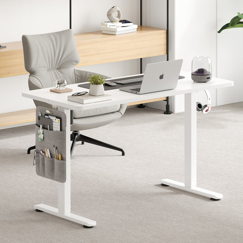 39.4” W White Electric Height Adjustable Standing Desk, White, 28" H x 39.4" W x 23.6" D