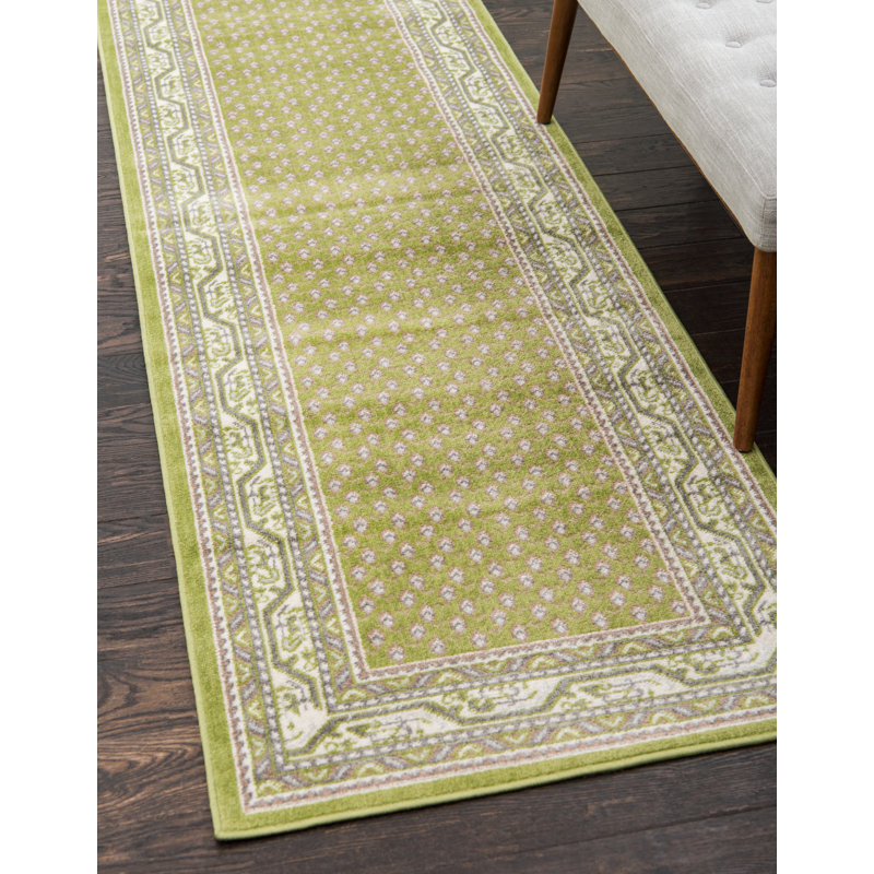 Tapis géométrique Swinson, Tapis de couloir 2 pi 9 po x 9 pi 10 po, Vert