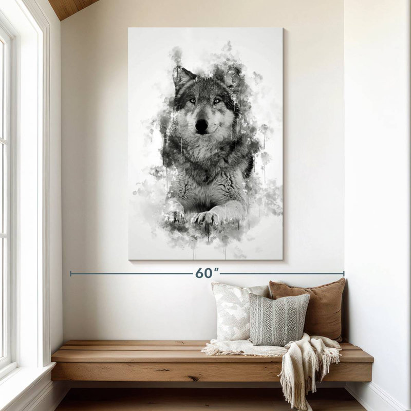 Brampt Wolf Sitting Black And White, 51" H x 34" W