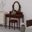Ensemble de coiffeuse vintage avec miroir réglable, tabouret rembourré et tiroirs doublés de tissu