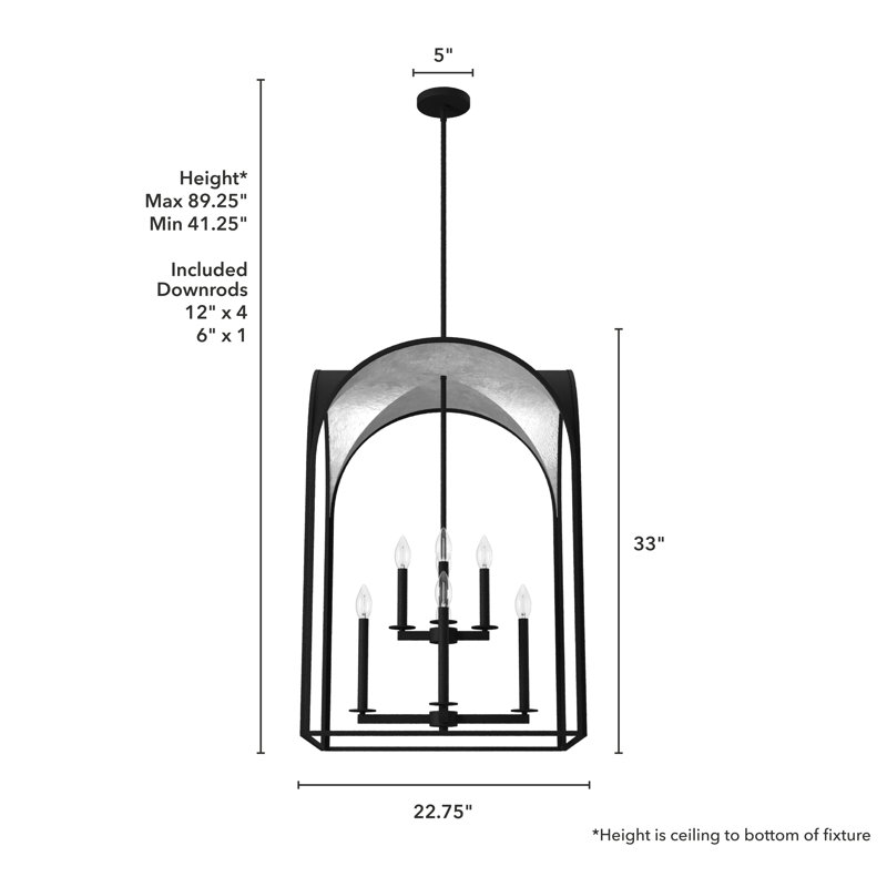 Dukestown 8 Light 22 inch Lantern Pendant, Natural Iron/Silver Leaf