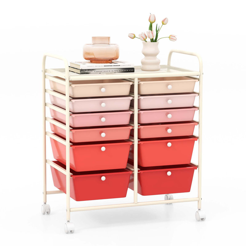 Niccolas 12 Drawer Storage Drawer with Locking Wheels, Gradient Pink
