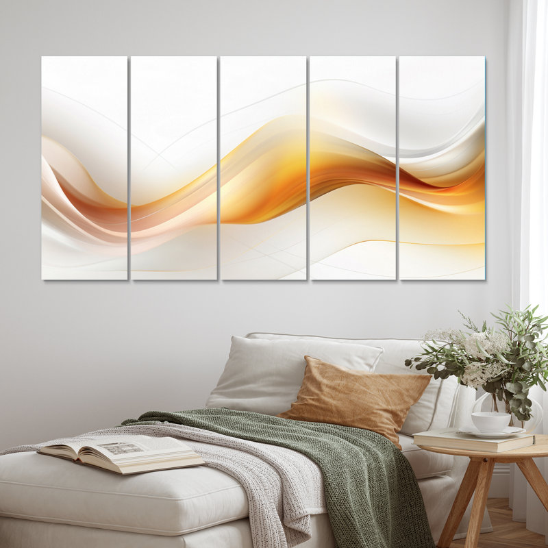 Reproduction d'art sur toile - 5 panneaux égaux or et blanc