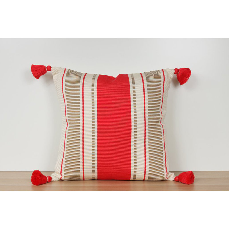 Cabana Square Cotton Pillow Cover and Insert, Coral/Camel