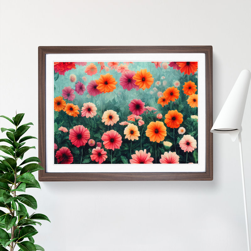 Interesting Flower Market - Framed Print, 25cm H x 34cm W x 2cm D, Walnut