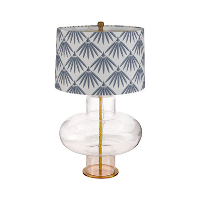 Lampe de table en verre et lin avec base en métal